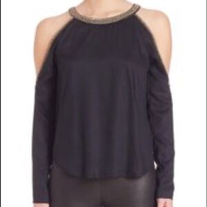 MLV Black Beaded Trim Cold Shoulder Top